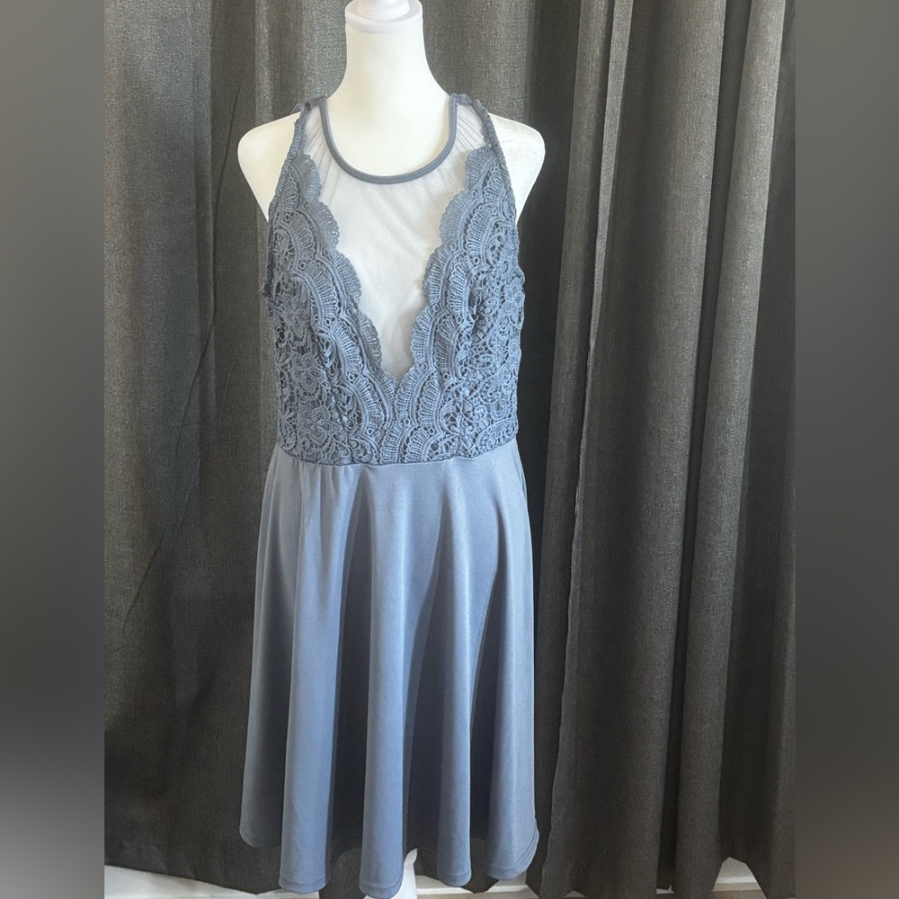 Elegant Formal Prom Lace Dress in Blue